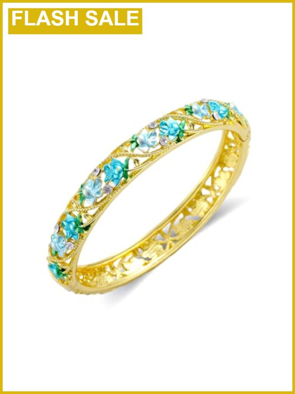 18K Gold Plated Bangle Bracelet Enamel Floral Cloisonne Women Jewelry Gift